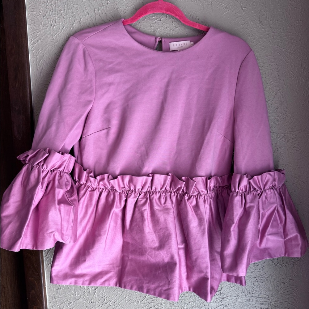 Ted Baker Sherrly Pleated Cropped Sleeve Top Size 3